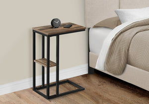 English Elm Accent C-Shaped Sofa Side Table Reclaimed Wood Look Top Black Metal Frame B2710P219399
