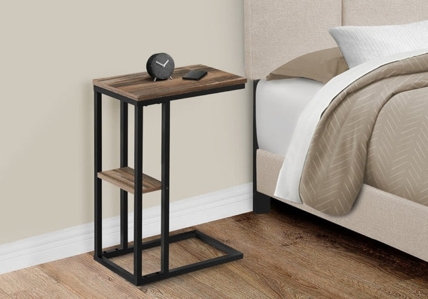 English Elm Accent C-Shaped Sofa Side Table Reclaimed Wood Look Top Black Metal Frame B2710P219399