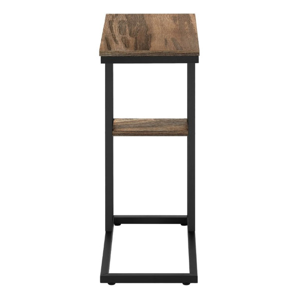 English Elm Accent C-Shaped Sofa Side Table Reclaimed Wood Look Top Black Metal Frame B2710P219399