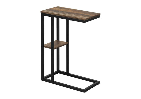 English Elm Accent C-Shaped Sofa Side Table Reclaimed Wood Look Top Black Metal Frame B2710P219399