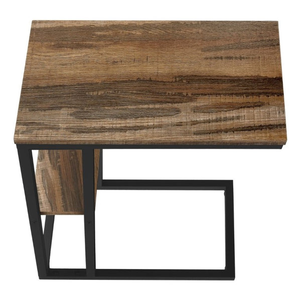 English Elm Accent C-Shaped Sofa Side Table Reclaimed Wood Look Top Black Metal Frame B2710P219399