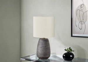 English Elm Lighting, Grey Ceramic Textured Table Lamp with Ivory Linen Shade for Modern Interiors B2710P220097