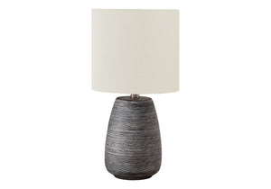 English Elm Lighting, Grey Ceramic Textured Table Lamp with Ivory Linen Shade for Modern Interiors B2710P220097