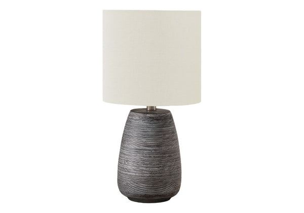 English Elm Lighting, Grey Ceramic Textured Table Lamp with Ivory Linen Shade for Modern Interiors B2710P220097