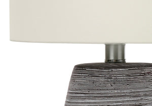English Elm Lighting, Grey Ceramic Textured Table Lamp with Ivory Linen Shade for Modern Interiors B2710P220097