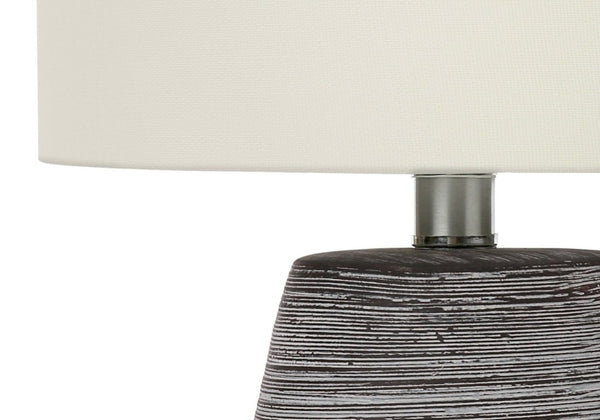 English Elm Lighting, Grey Ceramic Textured Table Lamp with Ivory Linen Shade for Modern Interiors B2710P220097