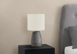 English Elm Lighting, Grey Ceramic Textured Table Lamp with Ivory Linen Shade for Modern Interiors B2710P220097