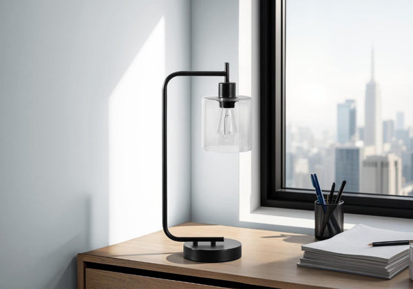 English Elm Lighting, Modern Black Metal Task Lamp with Glass Shade and USB Port for Desk or Nightstand B2710P220100