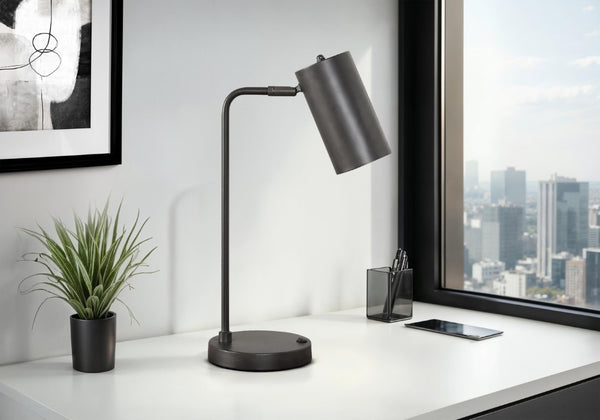 English Elm Lighting, Mid-Century Task Lamp with USB Port Grey Metal Adjustable Shade for Desk B2710P220106