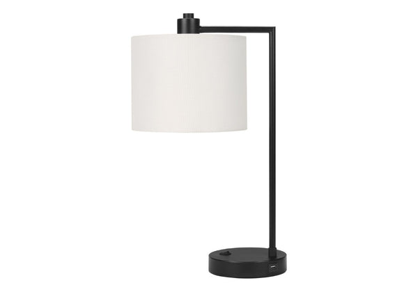 English Elm Lighting, Modern Black Metal Table Lamp with USB Port Ivory Drum Shade for Desk B2710P220107