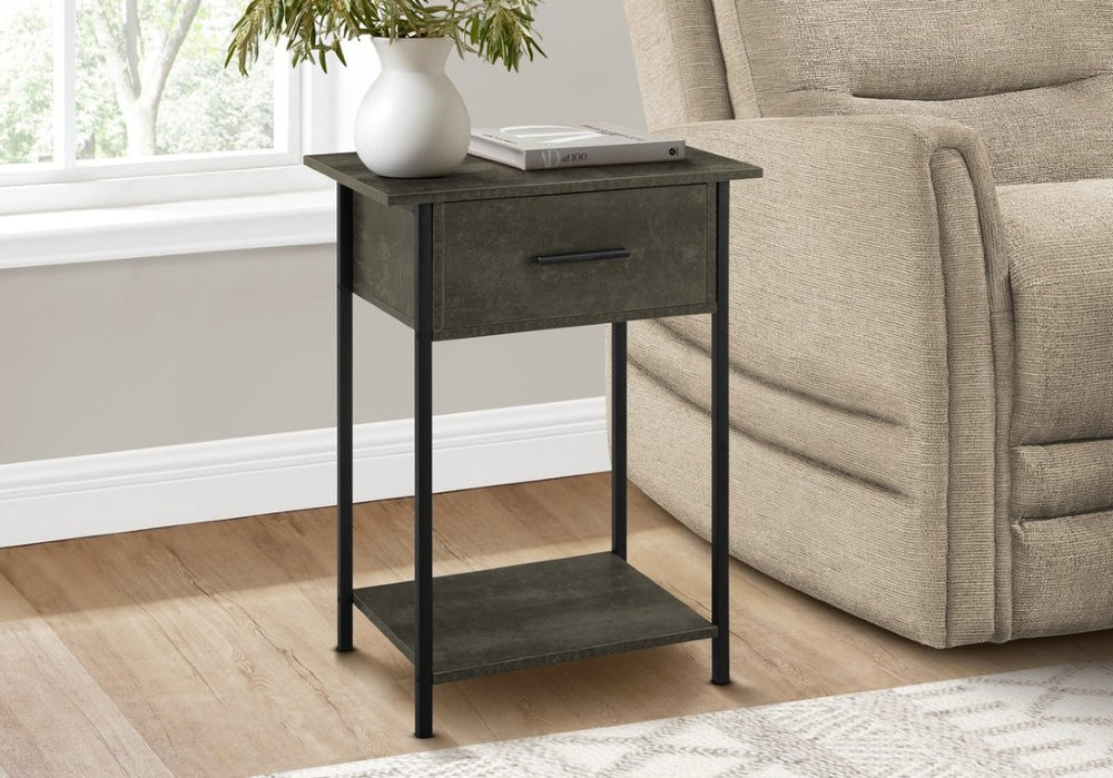 English Elm Accent Side Table Two Tier Bronze Laminate with Storage Drawer and Open Shelf Dark Bronze Laminate B2710P287041