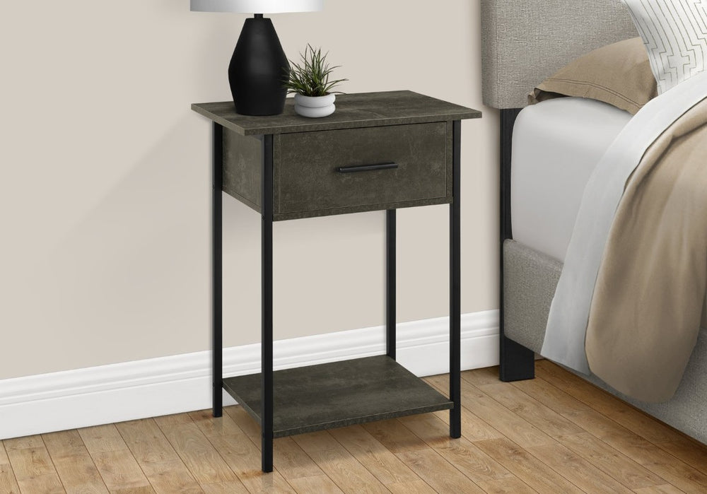 English Elm Accent Side Table Two Tier Bronze Laminate with Storage Drawer and Open Shelf Dark Bronze Laminate B2710P287041