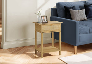 English Elm Accent Table Two Tier Rattan Flip Door End Piece for Bedroom or Living Room Natural B2710P461652