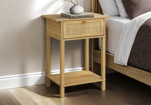 English Elm Accent Table Two Tier Rattan Flip Door End Piece for Bedroom or Living Room Natural B2710P461652