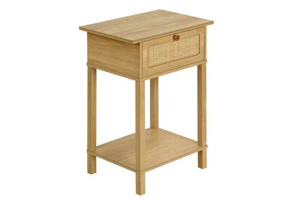 English Elm Accent Table Two Tier Rattan Flip Door End Piece for Bedroom or Living Room Natural B2710P461652
