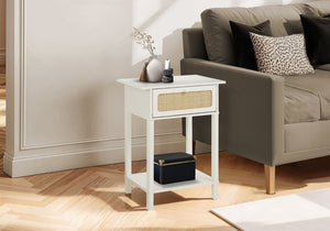 English Elm Accent Table Two Tier Rattan Flip Door End Piece for Bedroom or Living Room White B2710P461653