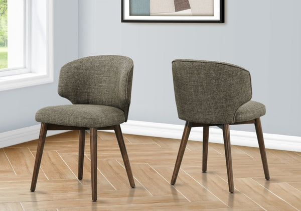 English Elm Dining Side Chairs Set of Two Padded Brown Fabric Seats with Dark Walnut Tapered Legs B2710P461755
