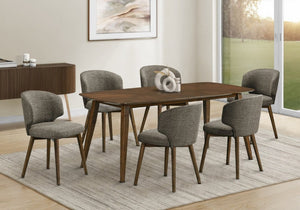 English Elm Dining Side Chairs Set of Two Padded Brown Fabric Seats with Dark Walnut Tapered Legs B2710P461755
