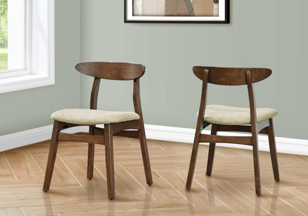 English Elm Dining Chair Set of 2 Mid Century Modern Sand Upholstered with Dark Walnut Legs B2710P461758