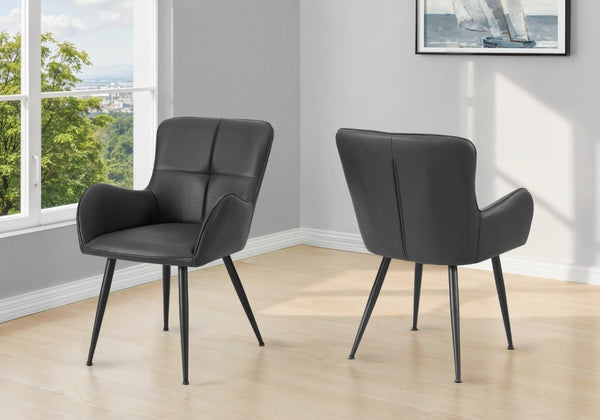 English Elm Dining Chair Set of 2 Tufted Blue Leather Look Upholstered Modern Metal Base Black B2710P461762