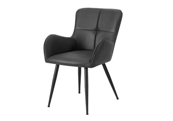English Elm Dining Chair Set of 2 Tufted Blue Leather Look Upholstered Modern Metal Base Black B2710P461762