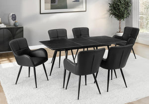 English Elm Dining Chair Set of 2 Tufted Blue Leather Look Upholstered Modern Metal Base Black B2710P461762