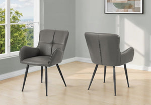 English Elm Dining Chair Set of 2 Tufted Blue Leather Look Upholstered Modern Metal Base Grey B2710P461763
