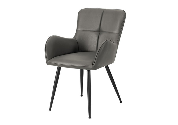 English Elm Dining Chair Set of 2 Tufted Blue Leather Look Upholstered Modern Metal Base Grey B2710P461763