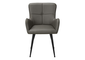 English Elm Dining Chair Set of 2 Tufted Blue Leather Look Upholstered Modern Metal Base Grey B2710P461763