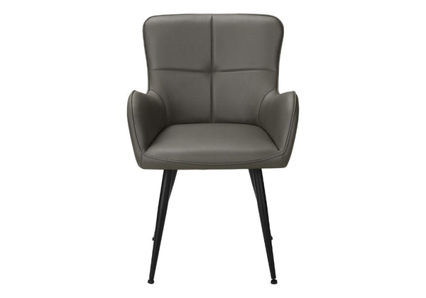 English Elm Dining Chair Set of 2 Tufted Blue Leather Look Upholstered Modern Metal Base Grey B2710P461763