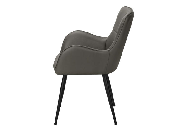 English Elm Dining Chair Set of 2 Tufted Blue Leather Look Upholstered Modern Metal Base Grey B2710P461763