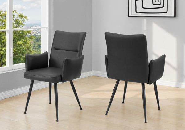 English Elm Dining Chair Set of 2 PU Leather Padded Seat Metal Frame Contemporary Kitchen Black B2710P461767