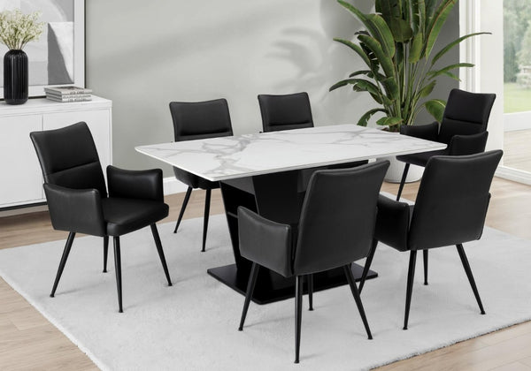 English Elm Dining Chair Set of 2 PU Leather Padded Seat Metal Frame Contemporary Kitchen Black B2710P461767