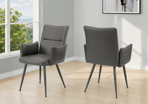 English Elm Dining Chair Set of 2 PU Leather Padded Seat Metal Frame Contemporary Kitchen Grey B2710P461768