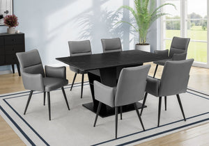 English Elm Dining Chair Set of 2 PU Leather Padded Seat Metal Frame Contemporary Kitchen Grey B2710P461768