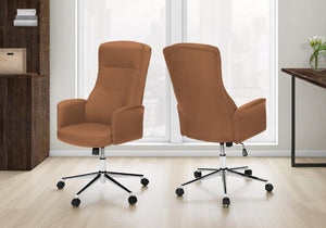 English Elm Office Chair Ergonomic High Back Faux Leather Executive Swivel with Chrome Base Brown B2710P461892