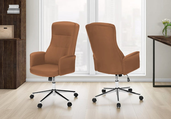 English Elm Office Chair Ergonomic High Back Faux Leather Executive Swivel with Chrome Base Brown B2710P461892