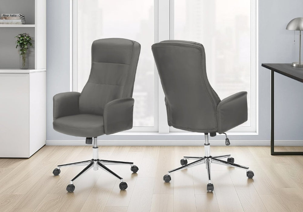 English Elm Office Chair Ergonomic High Back Faux Leather Executive Swivel with Chrome Base Grey B2710P461893