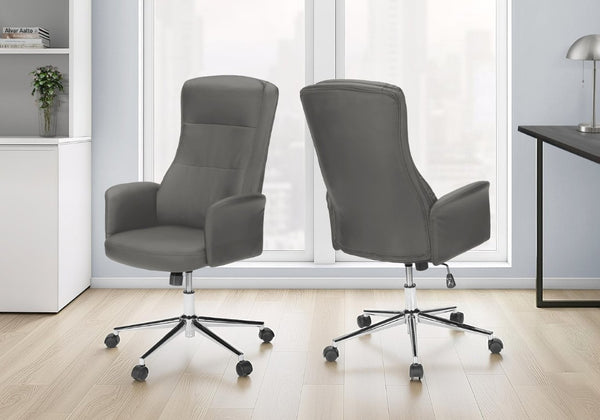 English Elm Office Chair Ergonomic High Back Faux Leather Executive Swivel with Chrome Base Grey B2710P461893