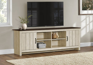 English Elm Tv Stand 72 Inch Two Tone Media Console with Open Shelving and Enclosed Cabinet Storage B2710P461908