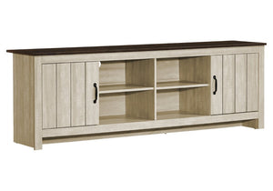 English Elm Tv Stand 72 Inch Two Tone Media Console with Open Shelving and Enclosed Cabinet Storage B2710P461908
