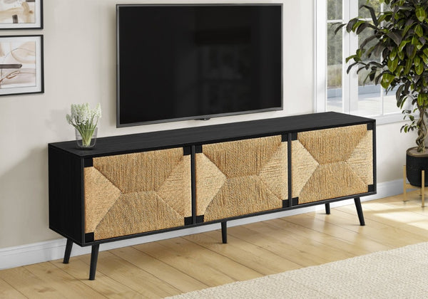 English Elm Tv Stand 72 Inch Mid Century Modern Media Console with Seagrass Textured Doors in Black B2710P461913
