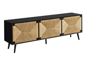 English Elm Tv Stand 72 Inch Mid Century Modern Media Console with Seagrass Textured Doors in Black B2710P461913