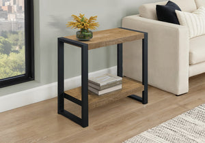 English Elm Accent Table with Open Shelf Mango Wood Laminate Top and Angular Black Metal Legs B2710P501831