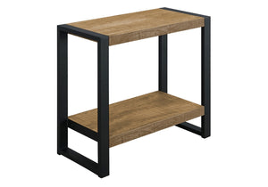 English Elm Accent Table with Open Shelf Mango Wood Laminate Top and Angular Black Metal Legs B2710P501831