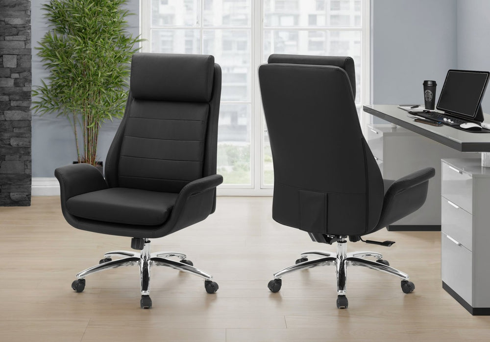 English Elm Office Chair Ergonomic High Back Faux Leather Swivel Seat with Chrome Base Black B2710P501836