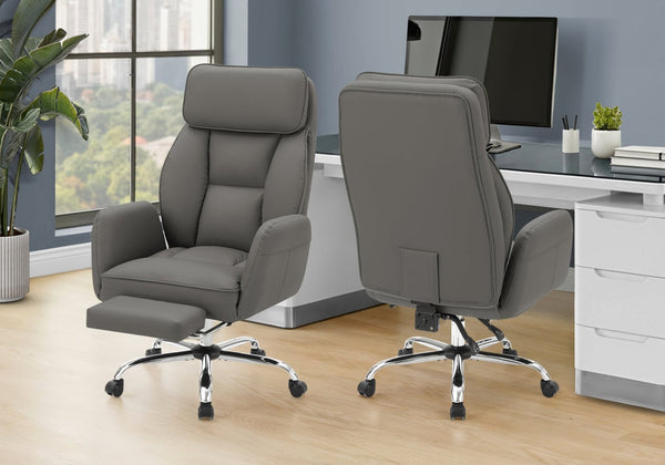 English Elm Office Ergonomic High-back Swivel Chair with Footrest in Dark Grey Faux Leather B2710P501837