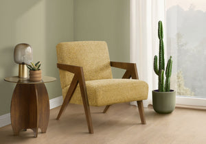 English Elm Accent Chair Upholstered in Grey Fabric with Walnut Arms for Mid-century Living Rooms Yellow B2710P501846