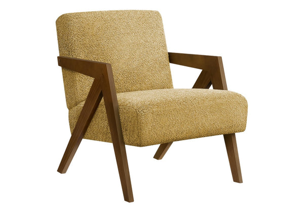 English Elm Accent Chair Upholstered in Grey Fabric with Walnut Arms for Mid-century Living Rooms Yellow B2710P501846