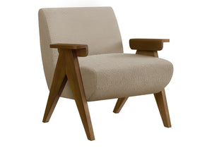 English Elm Accent Chair Mid Century Modern Upholstered Beige Fabric with Walnut Wood Legs Lounge Beige B2710P501849